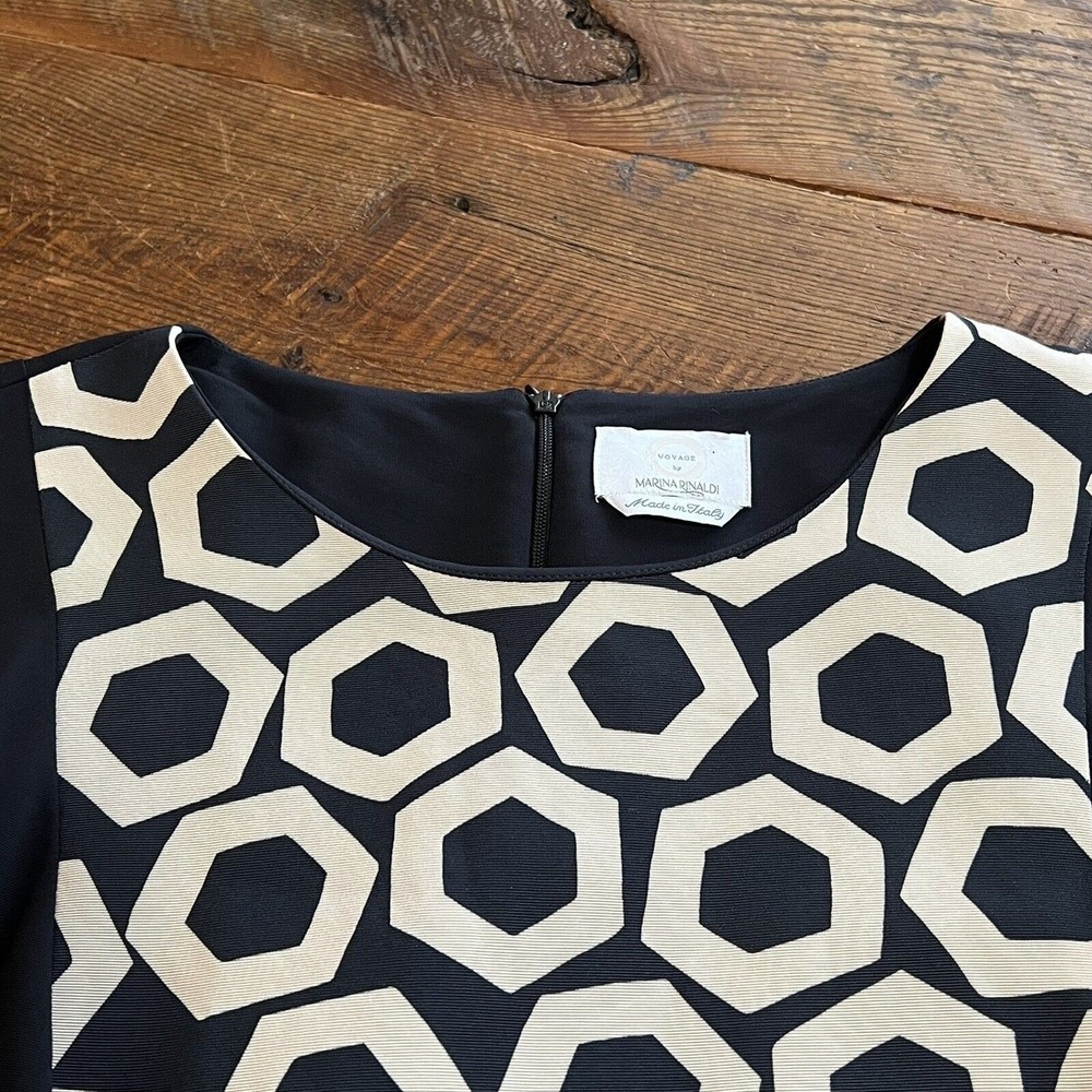 VOYAGE Marina Rinaldi Tunic Top Black White Geometric Print Pockets Art to Wear - Picture 7 of 11